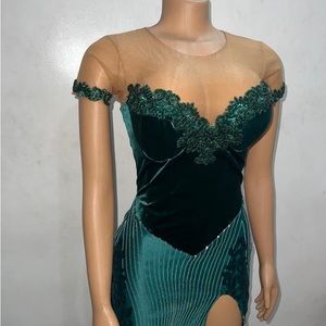 Green lace like long gown